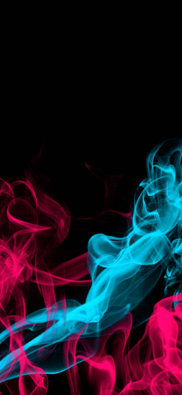 Red and blue smoke flowing on black background