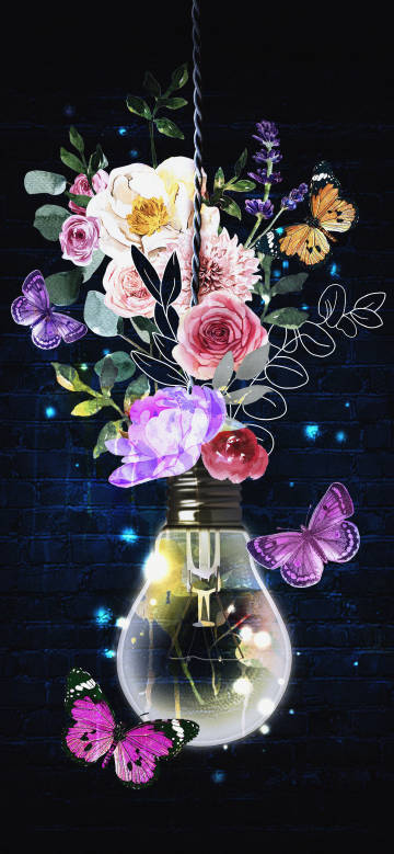 Dreamy bouquet blooming in a light bulb