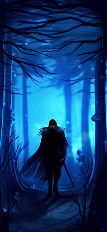 Mysterious figure in the blue forest