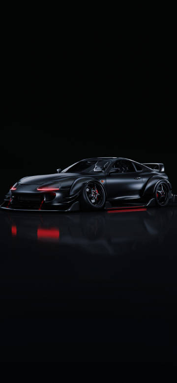 Shining black sports car in night