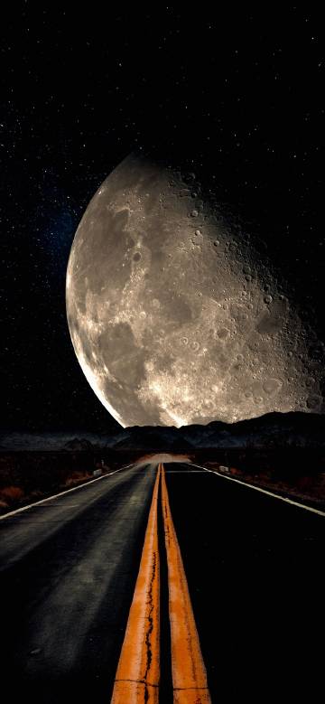 A road under a huge planet