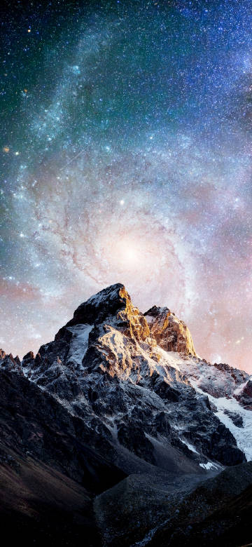 Majestic snow mountain under the starry sky