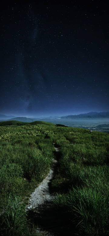 Mountain path under the starry sky