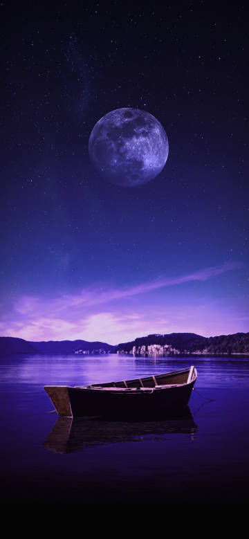 Planet under purple starry sky