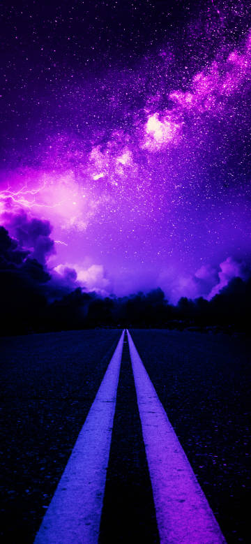 Lightning and thunder in the purple starry sky