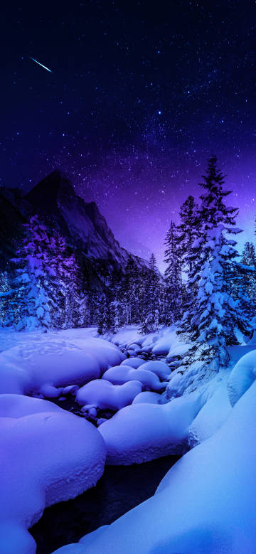 Meteors on a dreamy purple starry sky