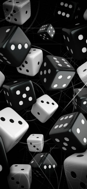 Suspended black and white dice