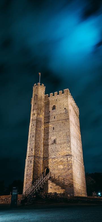 Calella Castle tower at night