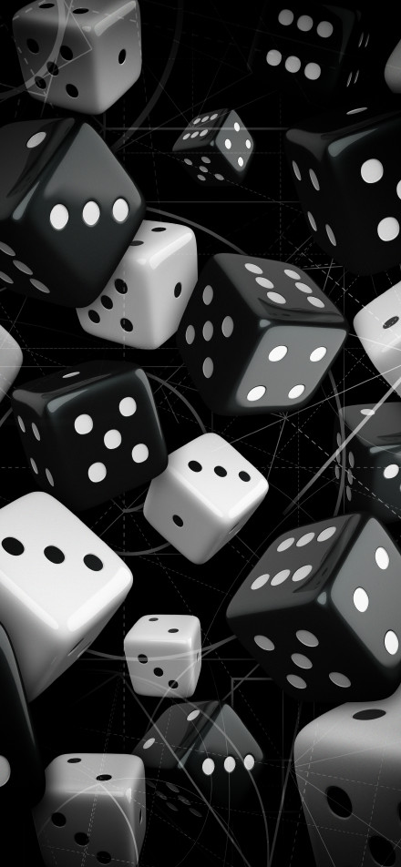 Suspended black and white dice