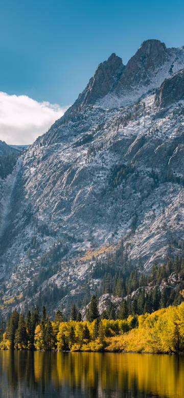 Lake under the majestic snowy mountains