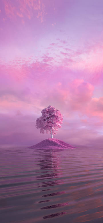 A purple tree on the sea