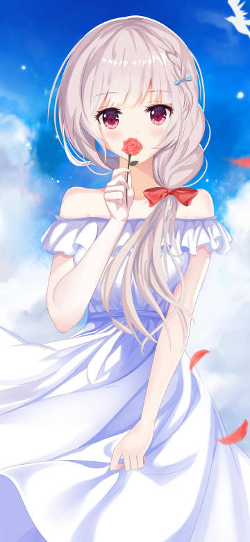 Cute anime girl with a flower in her hand
