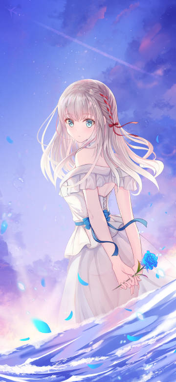 Anime girl with a blue rose