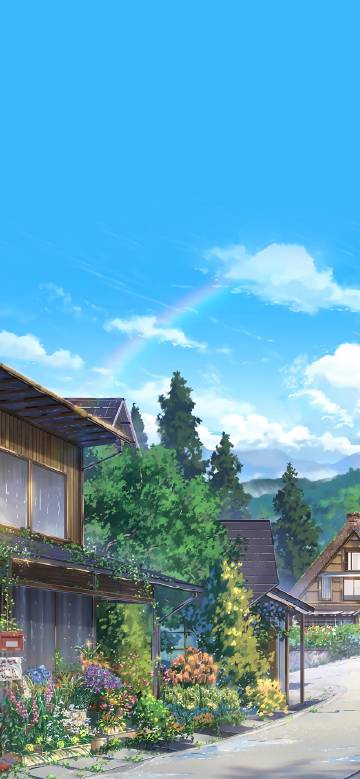 Fresh rural scene under the rainbow