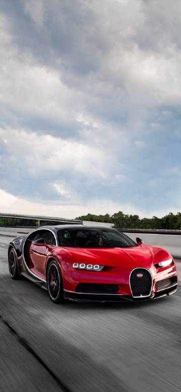 Speeding red bugatti supercar