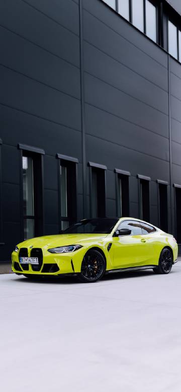 Fluorescent yellow BMW coupe