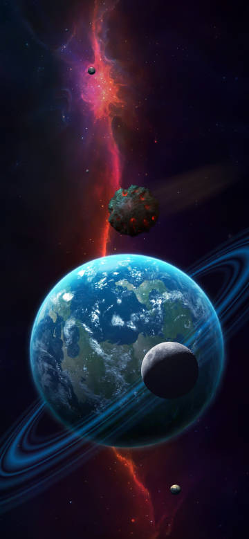 Asteroid approaching earth Sci-Fi view