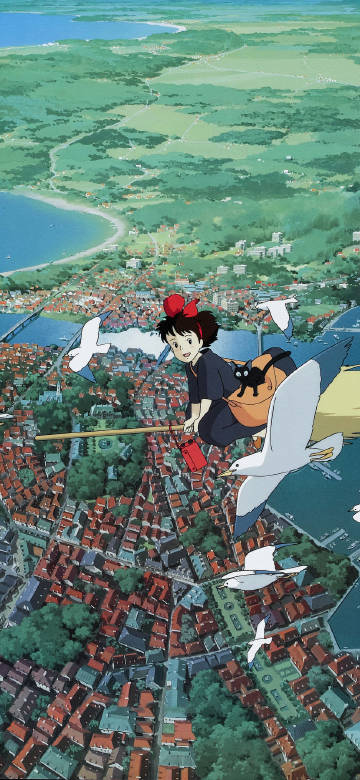 Fantasy aerial journey in "Kiki's Delivery Service"