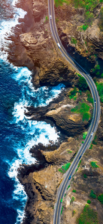 A coastal winding road by the sea
