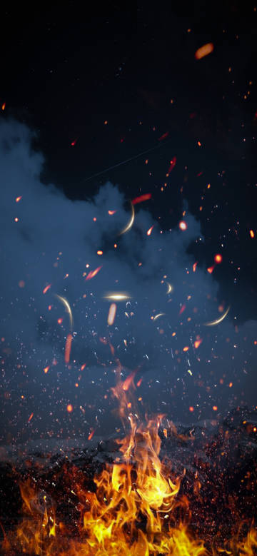 Flames splashing in the night sky