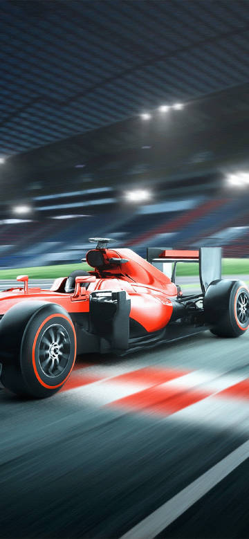 Red racing car in track rampage