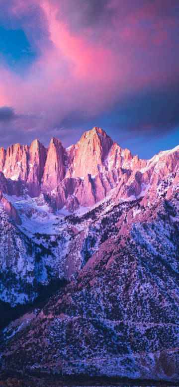 Stunning mountain scenery in pink tones