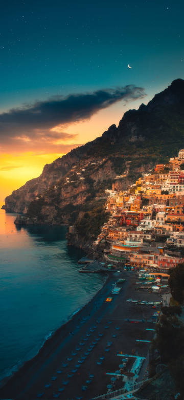 Beautiful seaside town at dusk