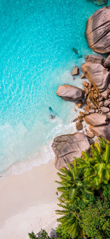 Beautiful seaside view overlooking rocks and sandy beach