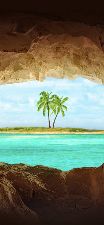 Tropical scenery beyond the cave