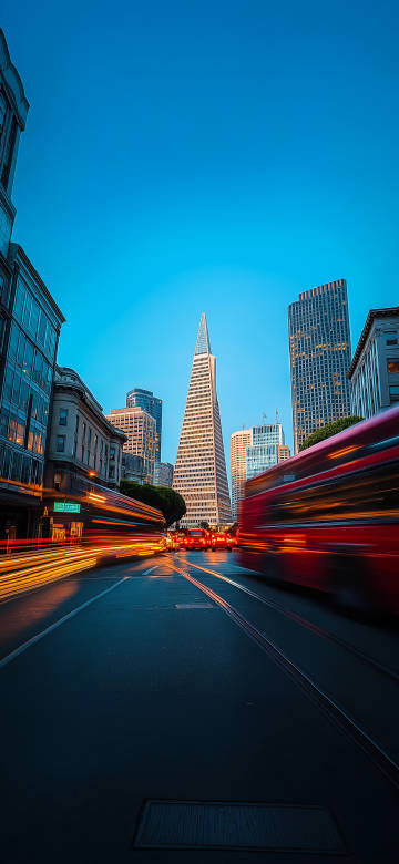 City street view of the Transamerica Pyramid
