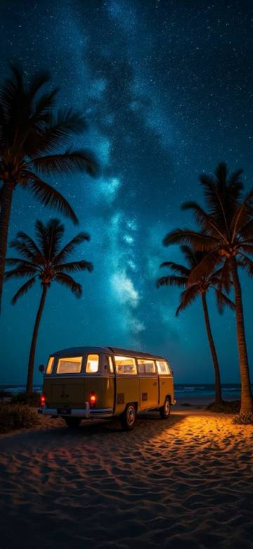 Camper van time under the starry Sky