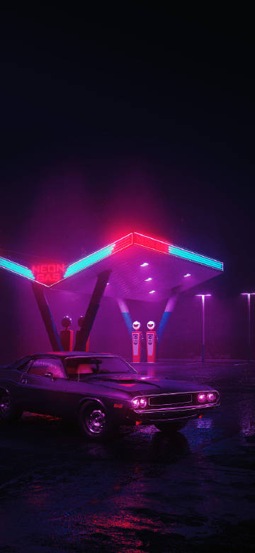 Cool nighttime gas station