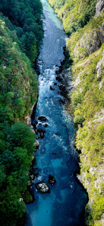Aerial view of the canyon and river