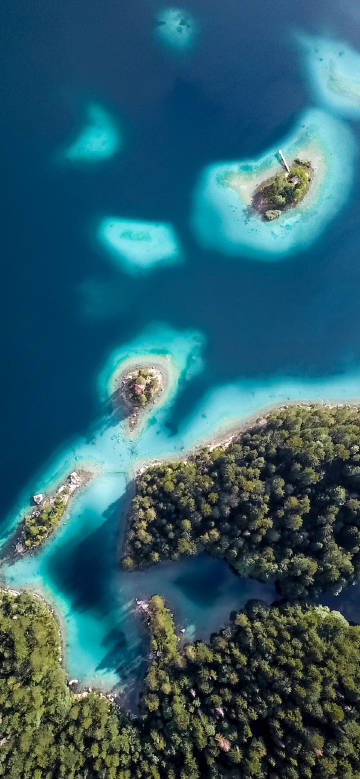 Aerial view of lake and islands