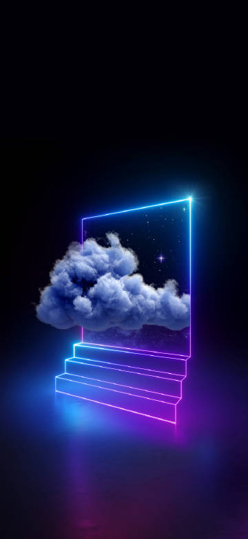 Dreamy neon stairs and clouds