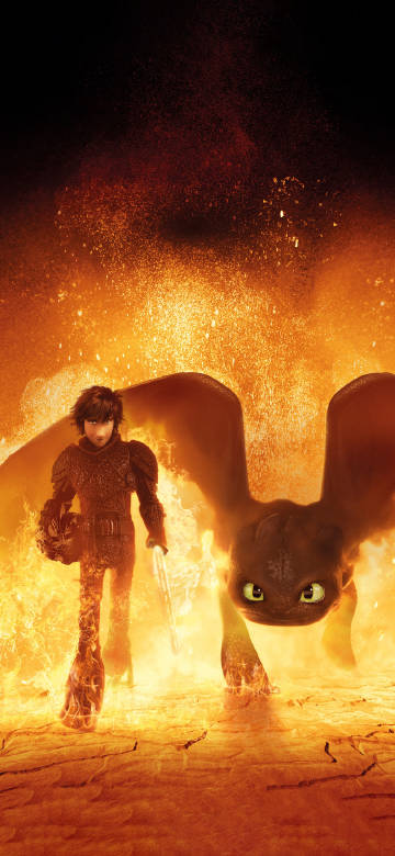 How to Train Your Dragon:boy and black dragon in flames