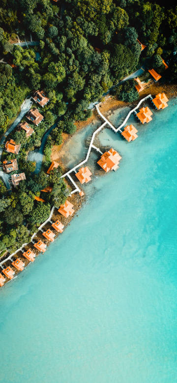 Beautiful aerial view of seaside cottages