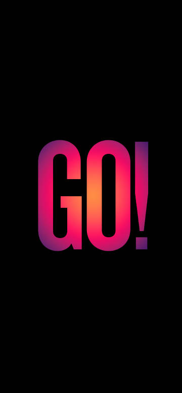 Colorful "GO!" on black background