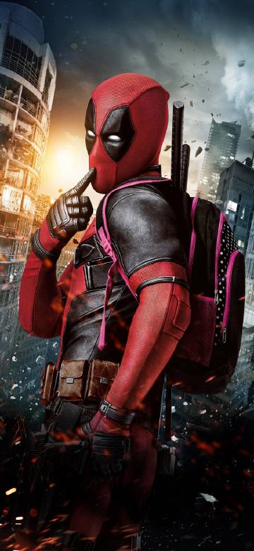 Deadpool showing off in urban battle scene