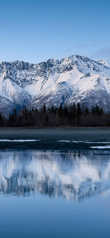 Beautiful reflection of snow-capped mountains in the lake