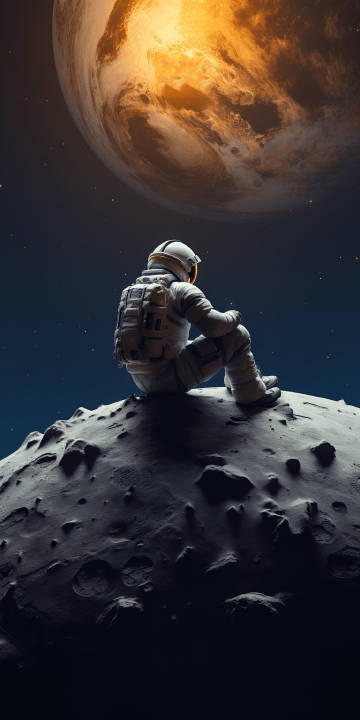Astronaut looking at planets in space 4k phone wallpaper