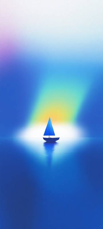 Sailboat on the sea under colorful light