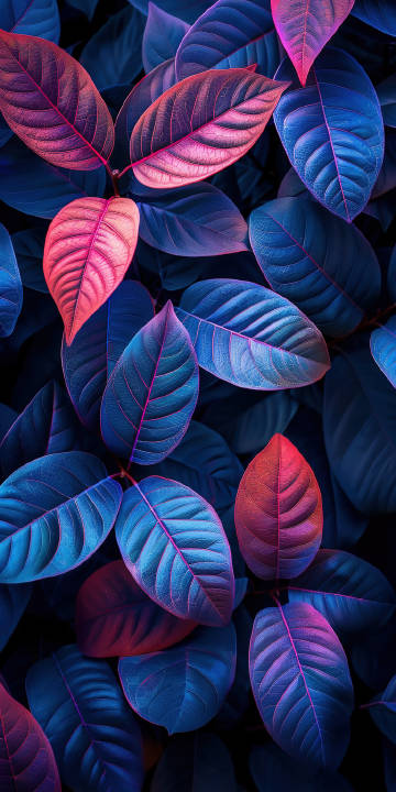 Dreamy blue and pink leaves close-up