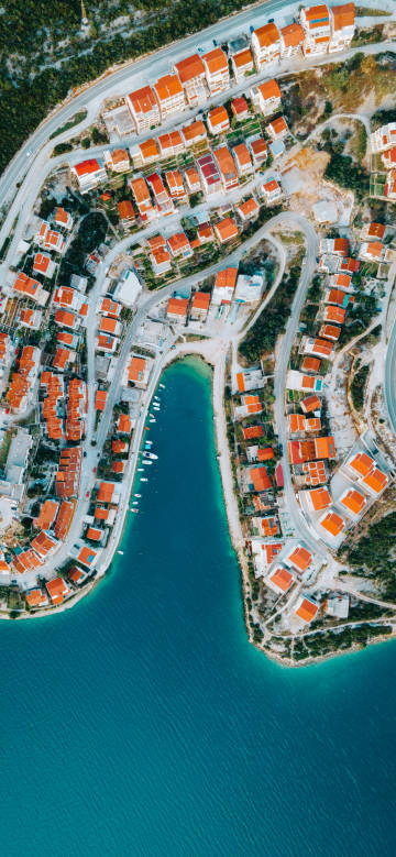 Aerial view of beautiful coastal town