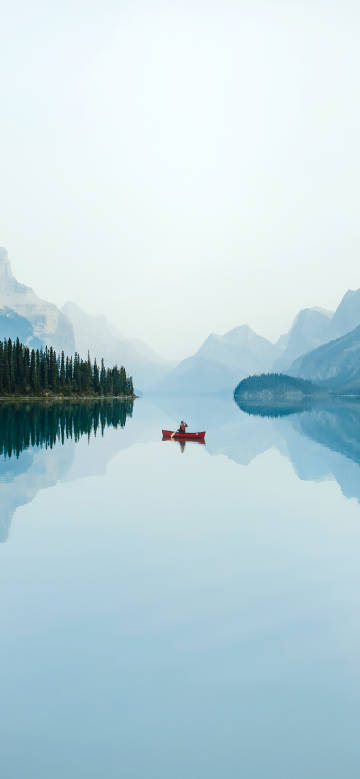 Red canoe scenery on the lake