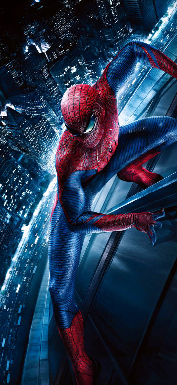 Spider-Man’s heroic pose among city skyscrapers