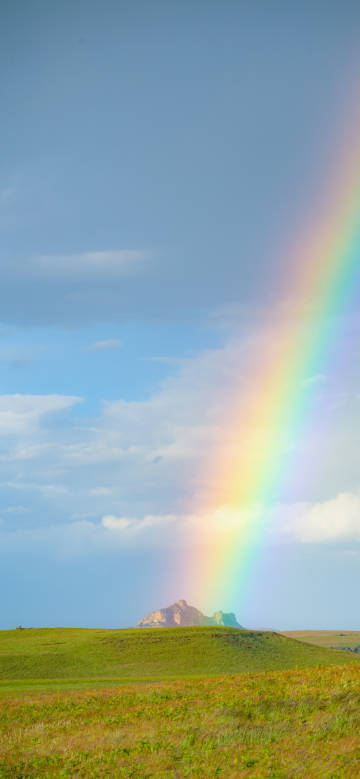 Rainbow beauty over the grassland