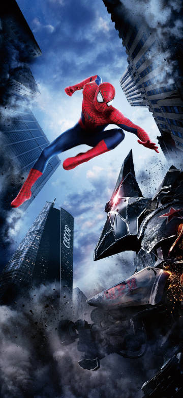 Spider-Man fights the mechanical villain phone wallpaper
