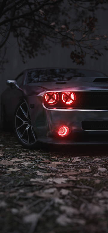 Cool red headlights in the dark night