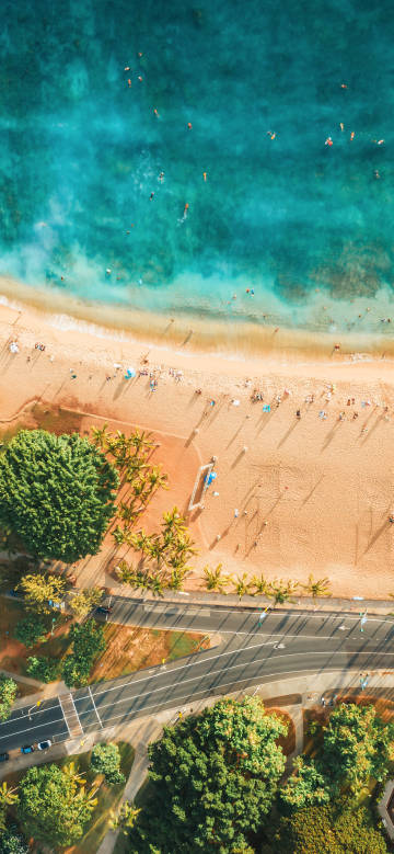 Aerial view of people on vacation at the seaside phone wallpaper